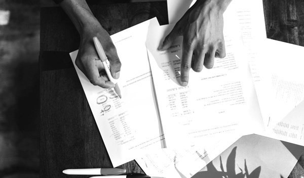 Man working on business paperwork